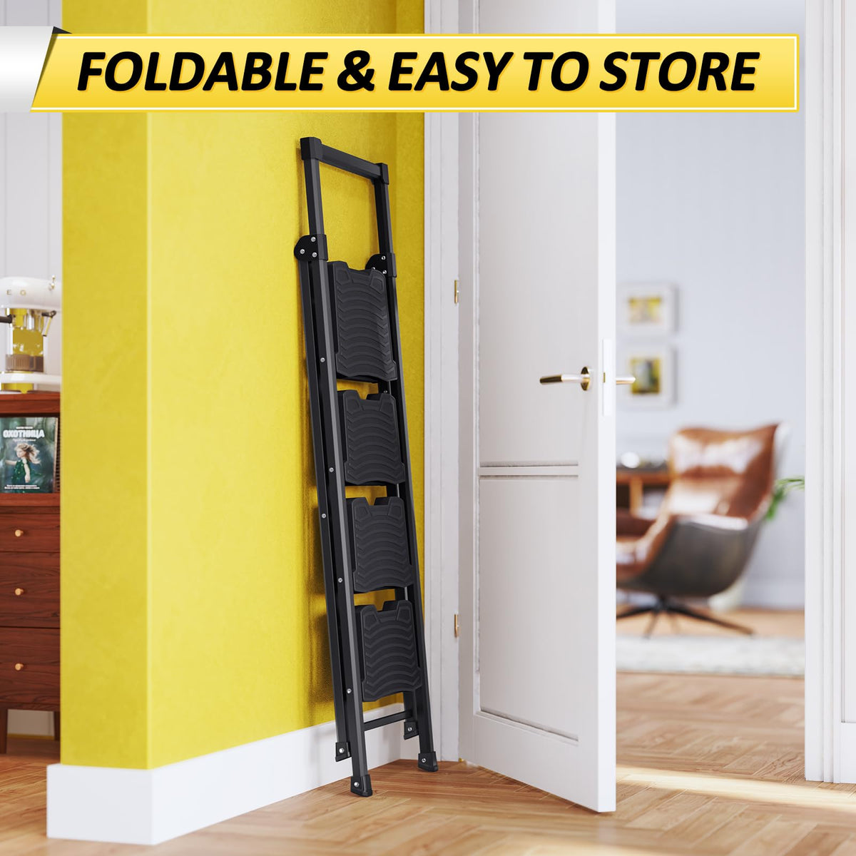 4 Step Folding Step Ladder with Handrails G5176