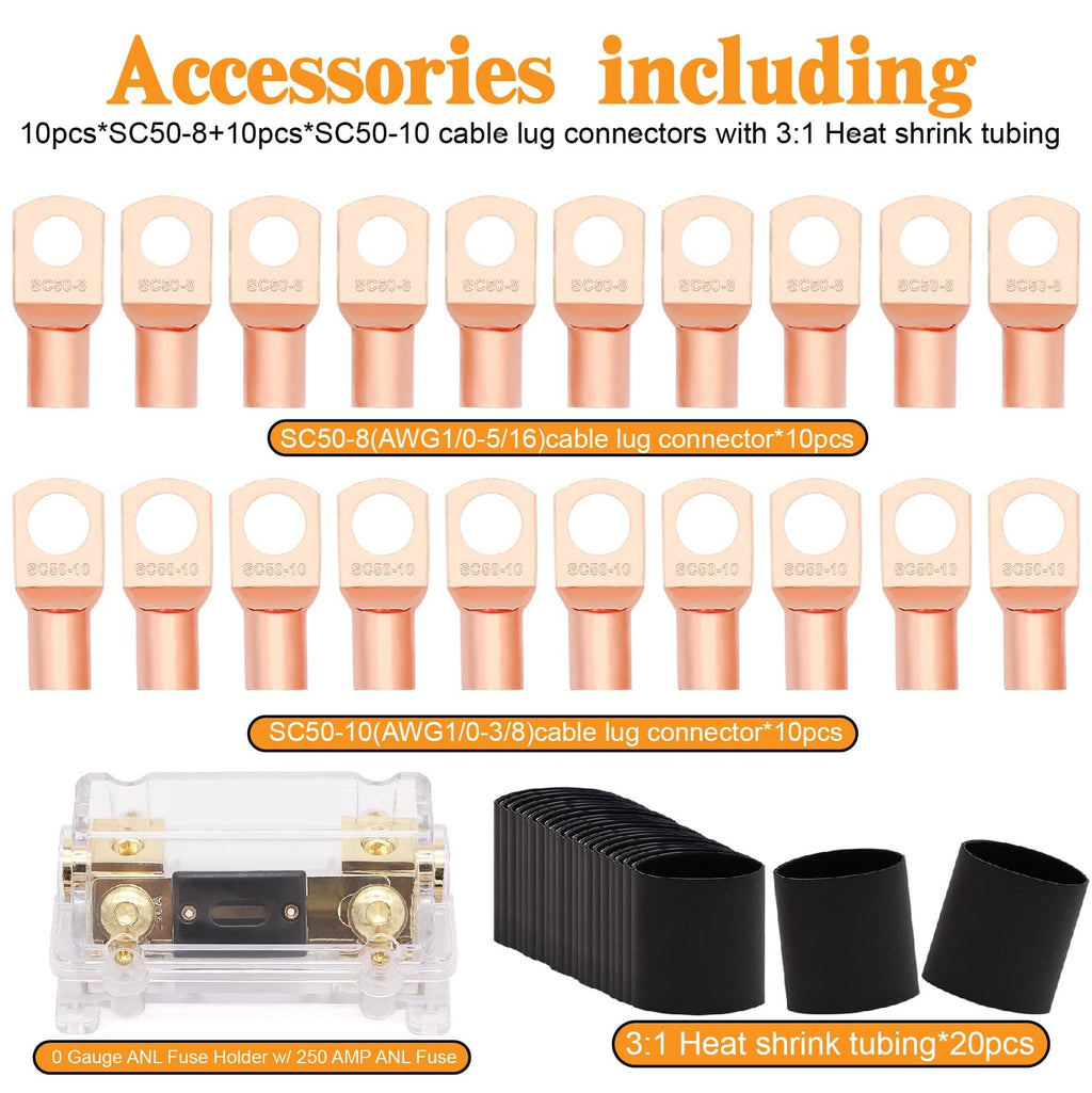 0 Gauge Battery Cable with 250A Fuse Holder & Terminals Kit Q5067