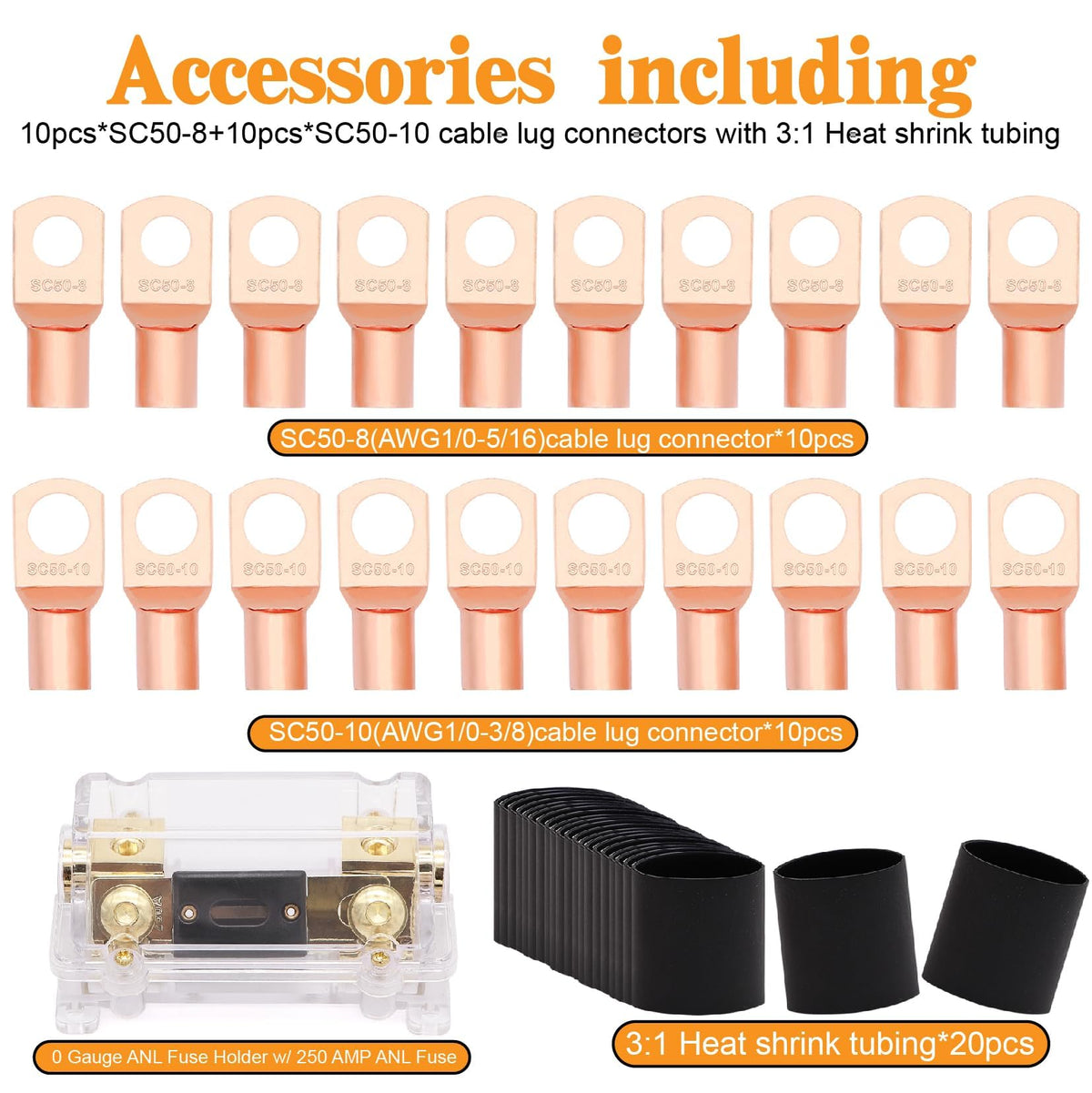 0 Gauge Battery Cable with 250A Fuse Holder & Terminals Kit Q5067