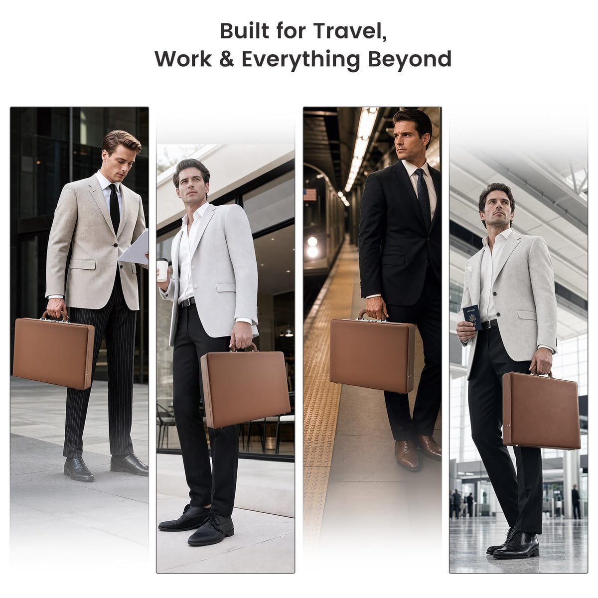 Brown Leather Briefcase with Lock for 16 Inch Laptop L81076