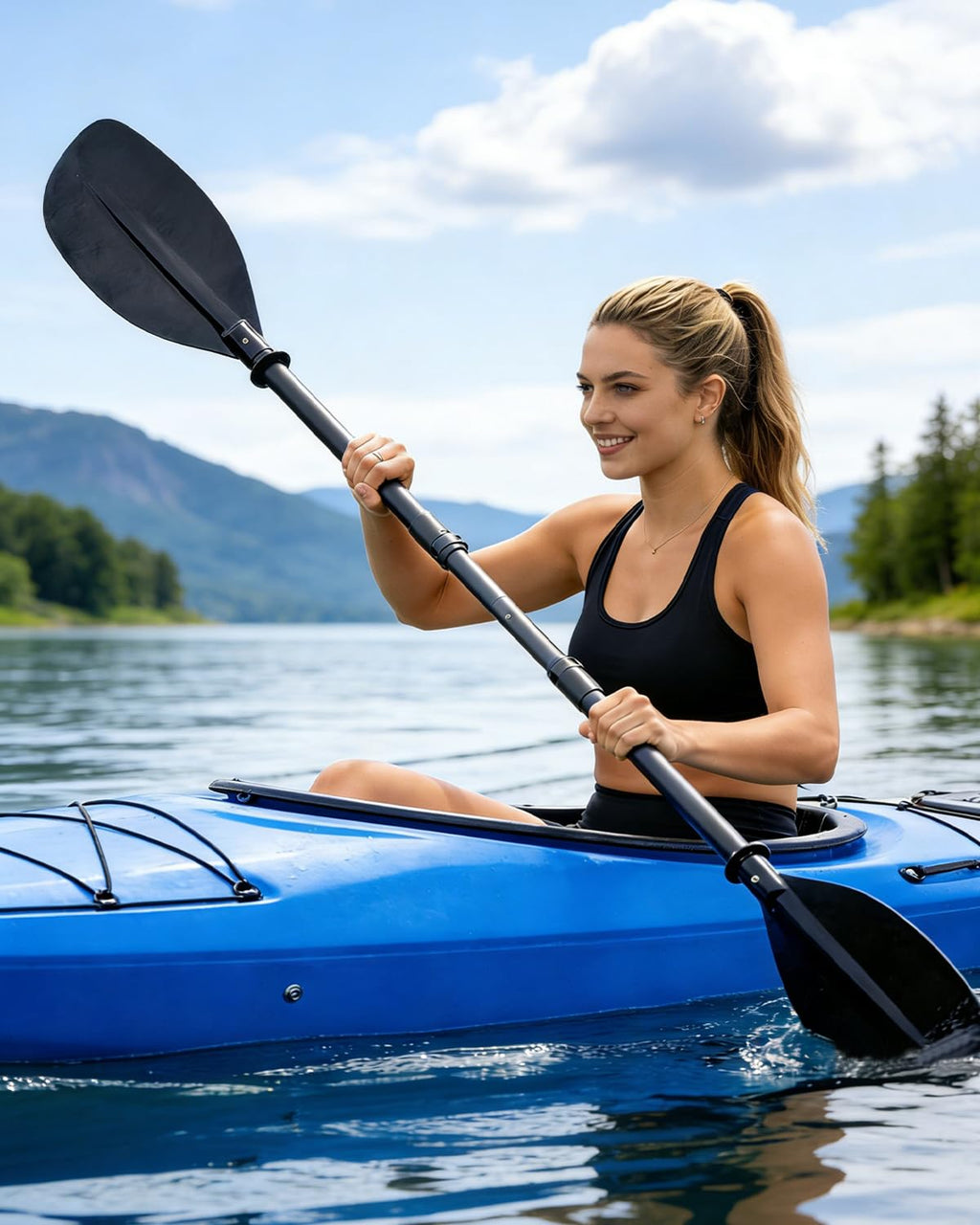 Adjustable Telescopic Kayak Paddle Stainless Steel Shaft Fiberglass Blades O190