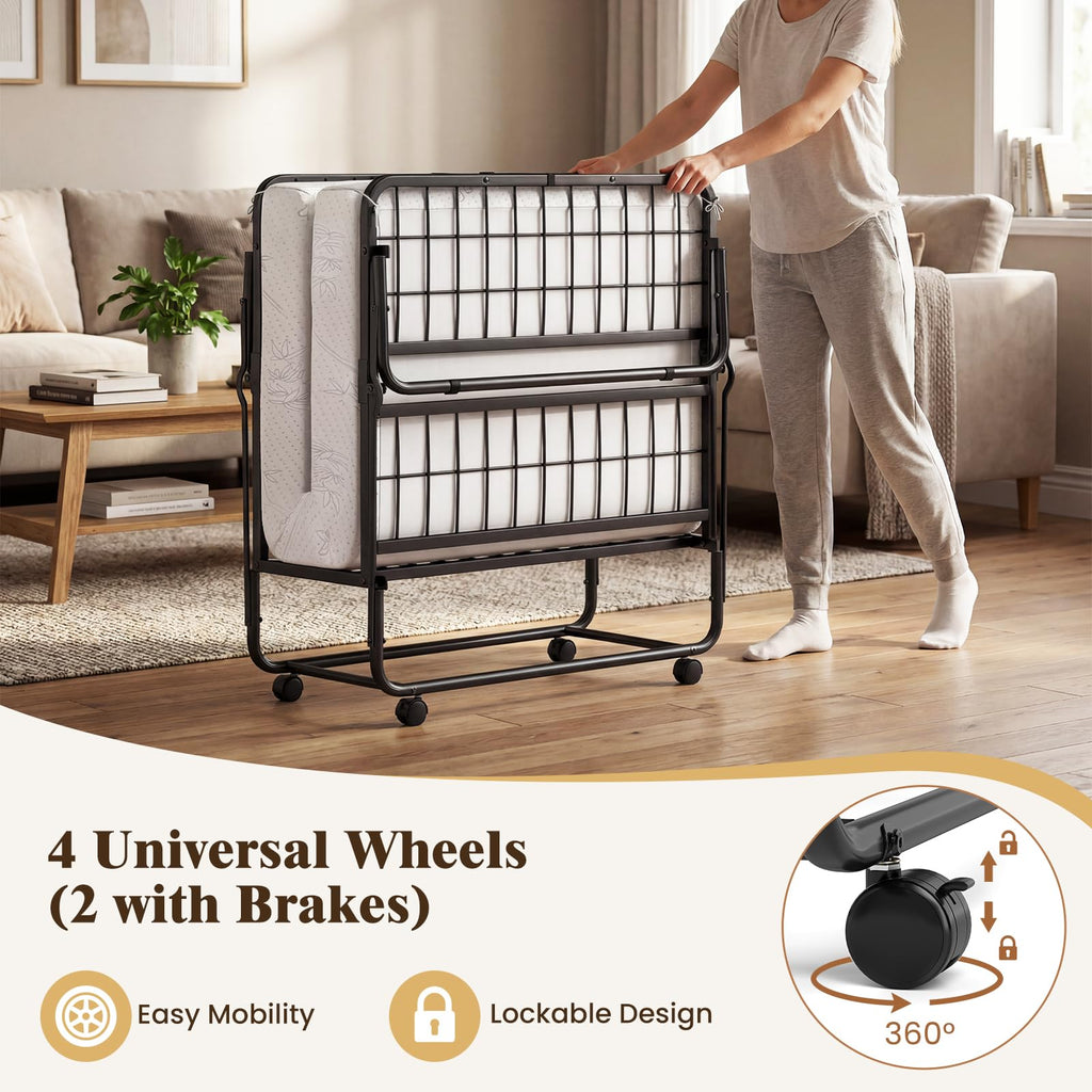 Folding Bed with 5-Inch Mattress, Twin Size Foldable Guest Bed with Metal Frame B43183