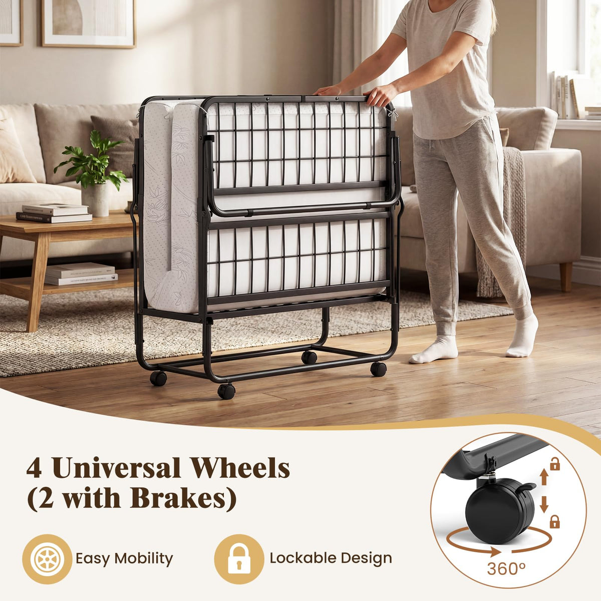 Folding Bed with 5-Inch Mattress, Twin Size Foldable Guest Bed with Metal Frame B43183