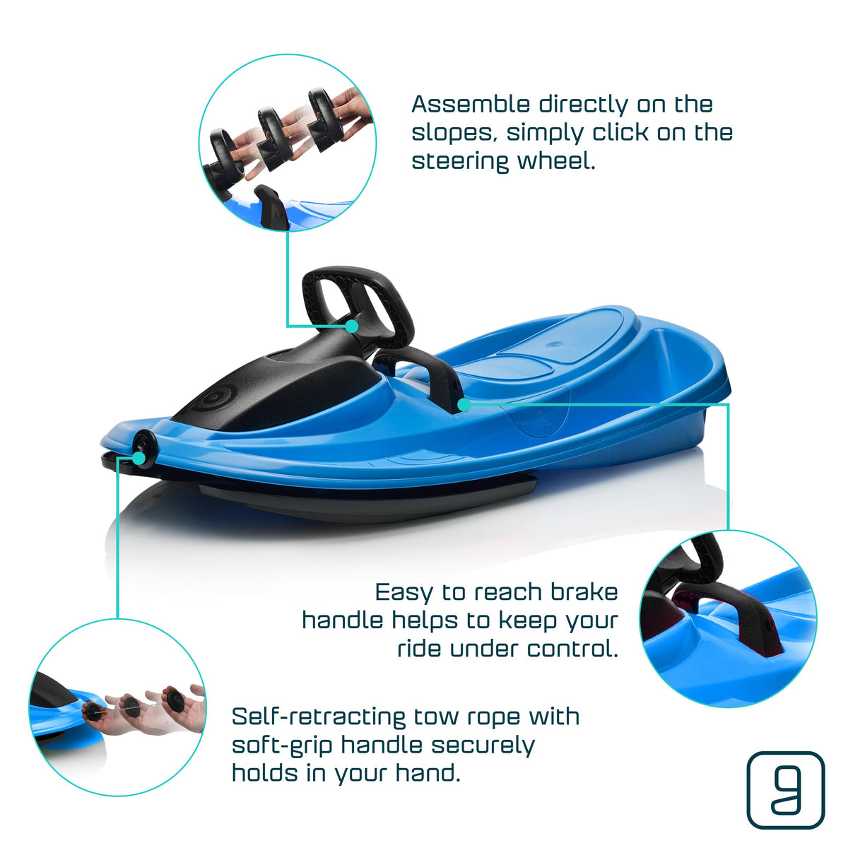 Snow Sled with Steering Wheel, Pull Up Brake, Anti-Slip Seat I624