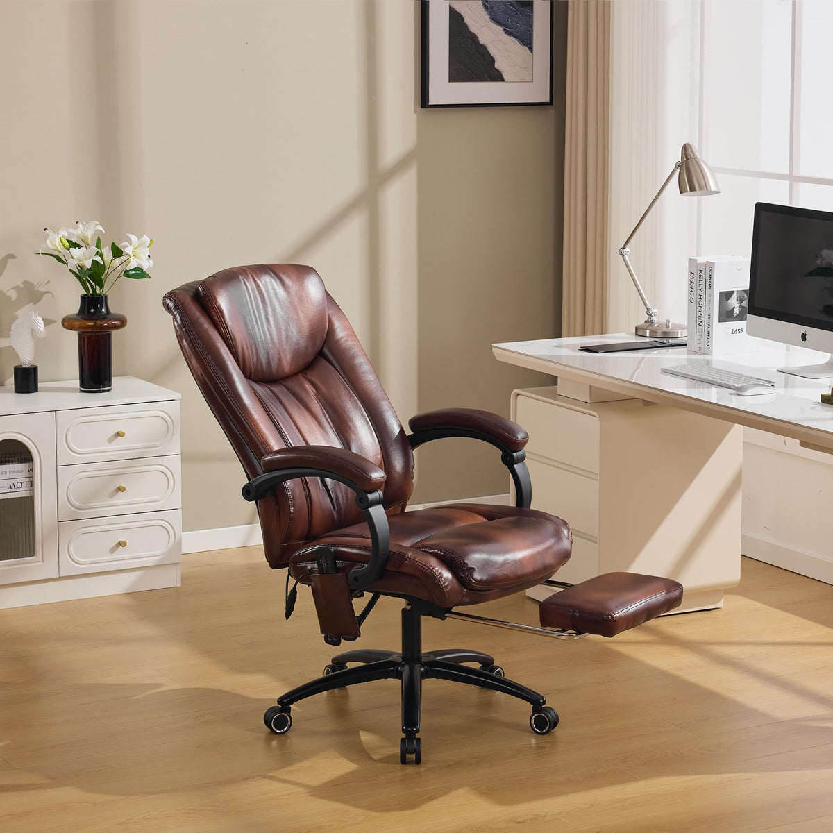 Brown PU Leather Heated Massage Executive Chair J92367