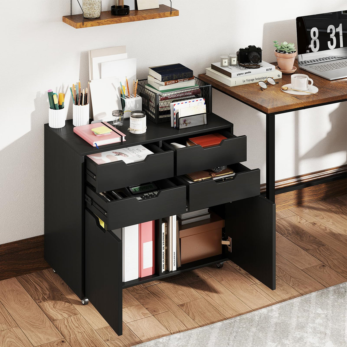Black 4-Drawer Rolling File Cabinet M6199