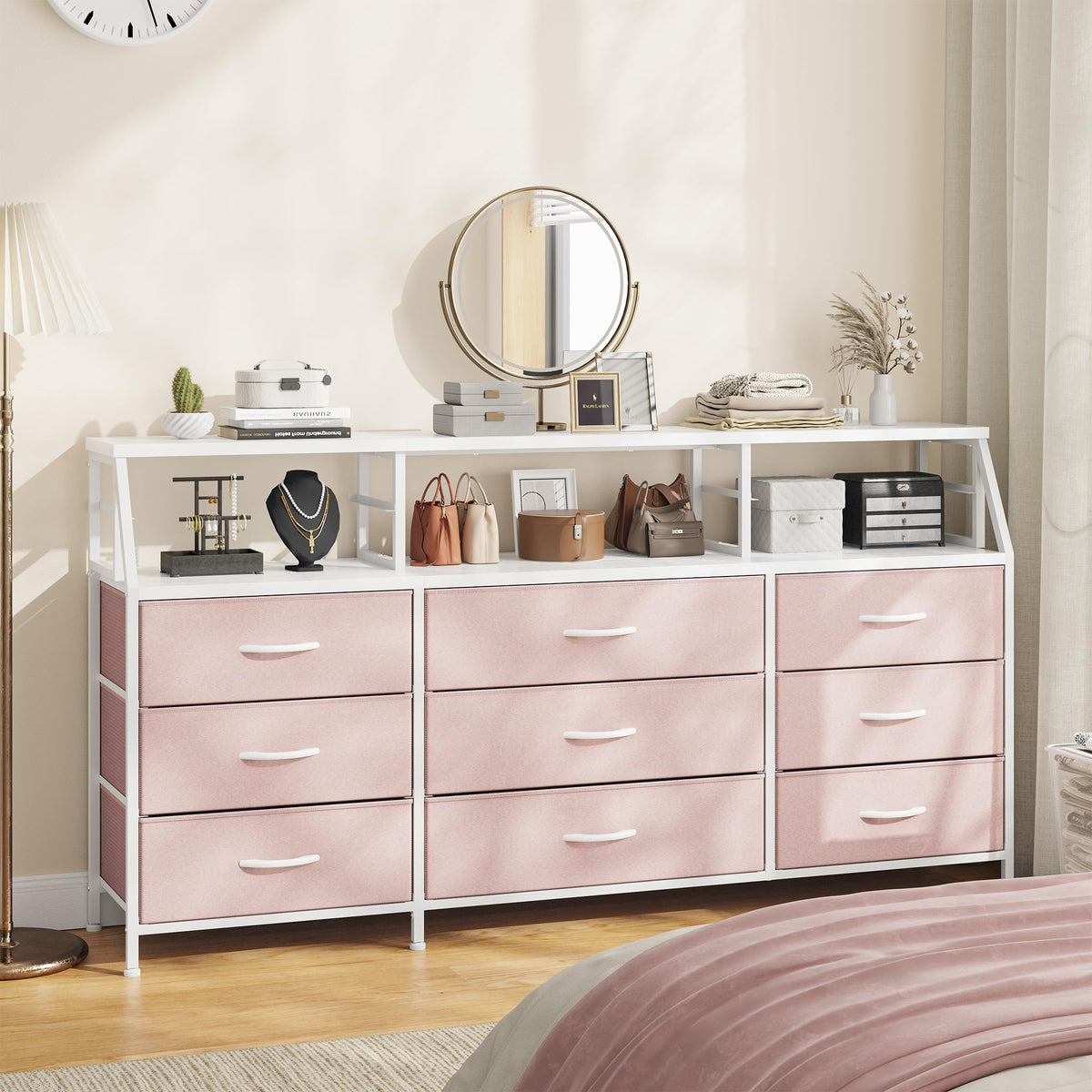 Pink 9 Fabric Drawer Dresser A854719