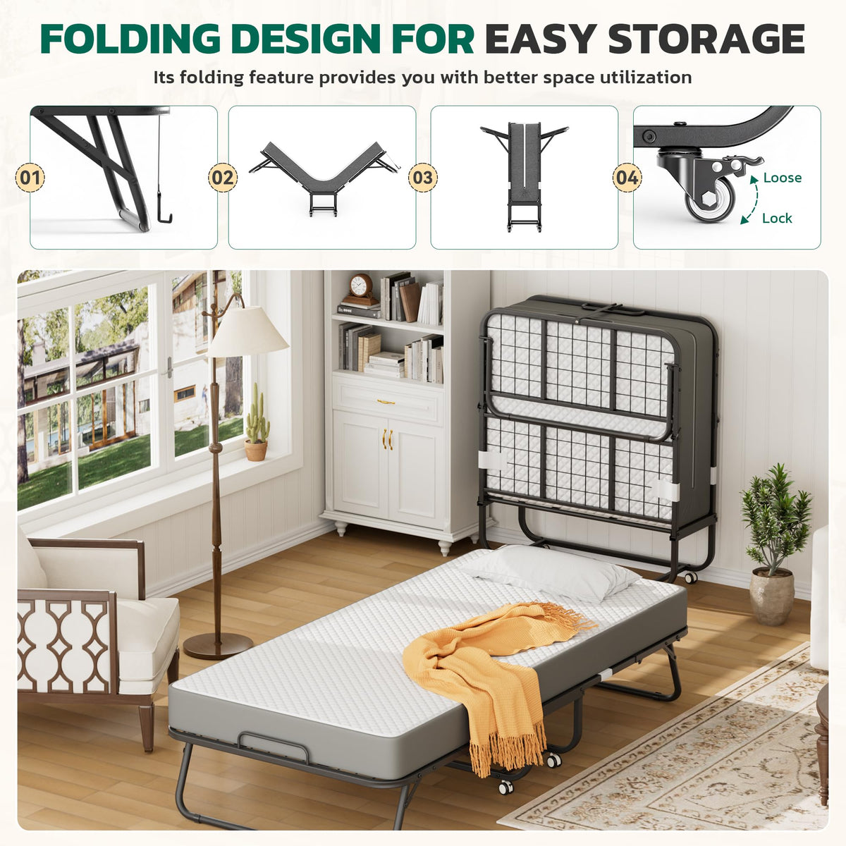 Folding Bed with 5 Inch Mattress, Twin Size S569961
