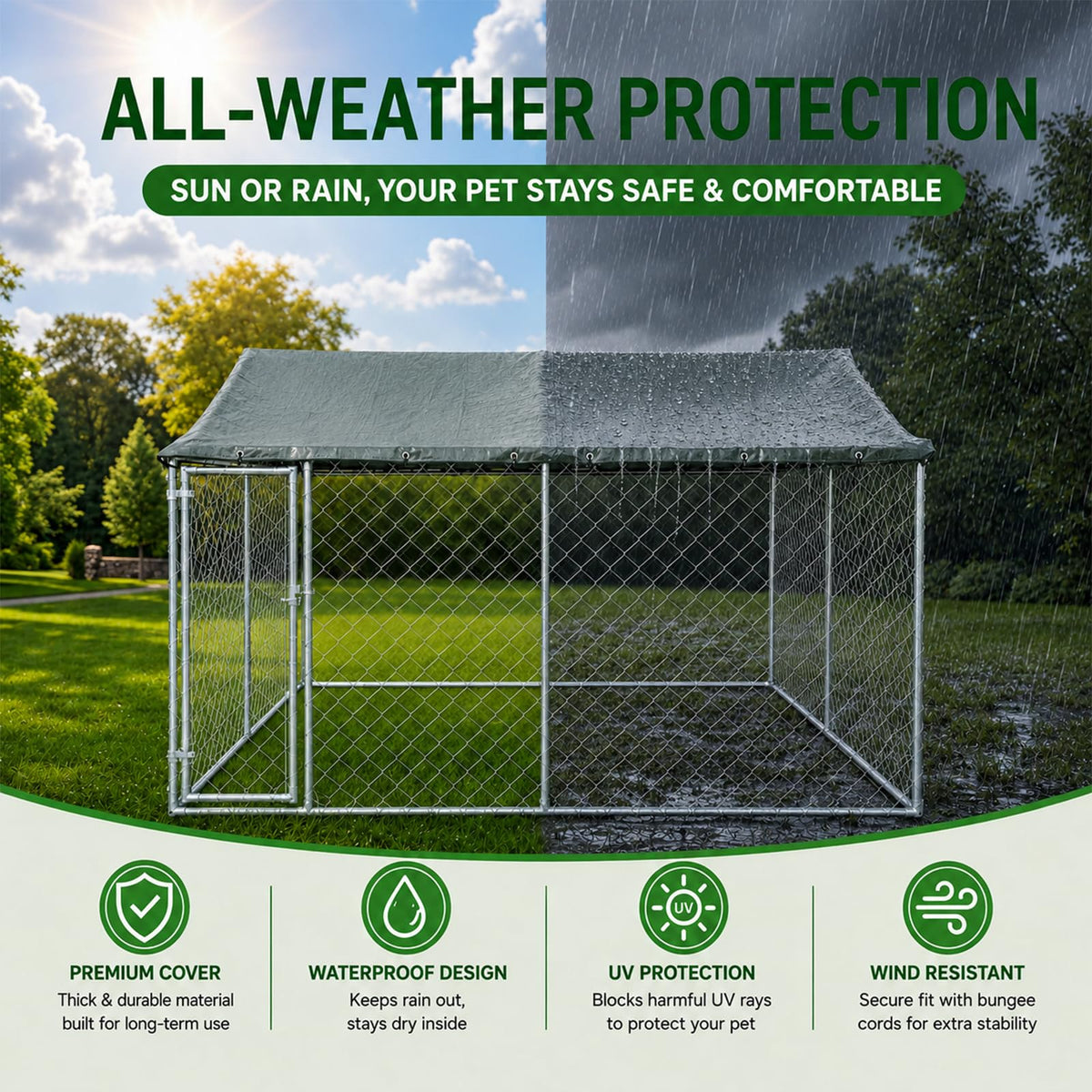10x10FT Heavy Duty Galvanized Steel Outdoor Dog Kennel B561342