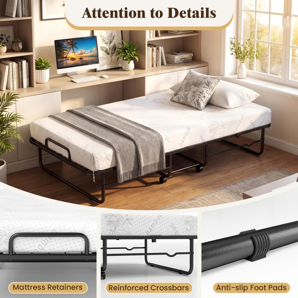 Folding Bed with 5-Inch Mattress, Twin Size Foldable Guest Bed with Metal Frame B43183