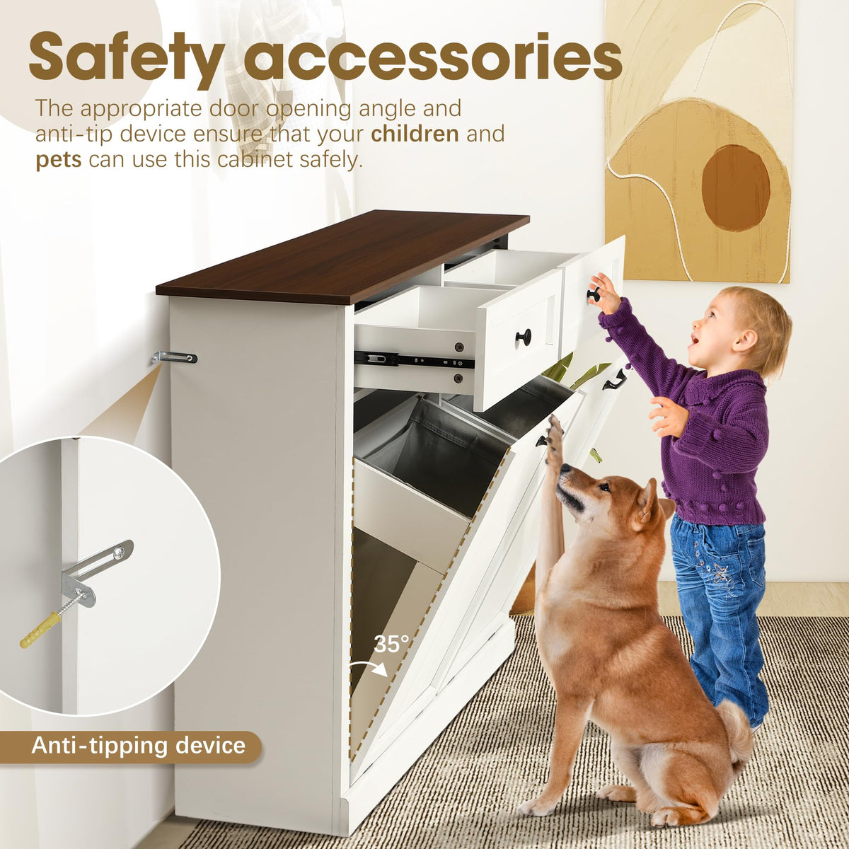 Double Laundry Hamper Cabinet with 2 Drawer N2580