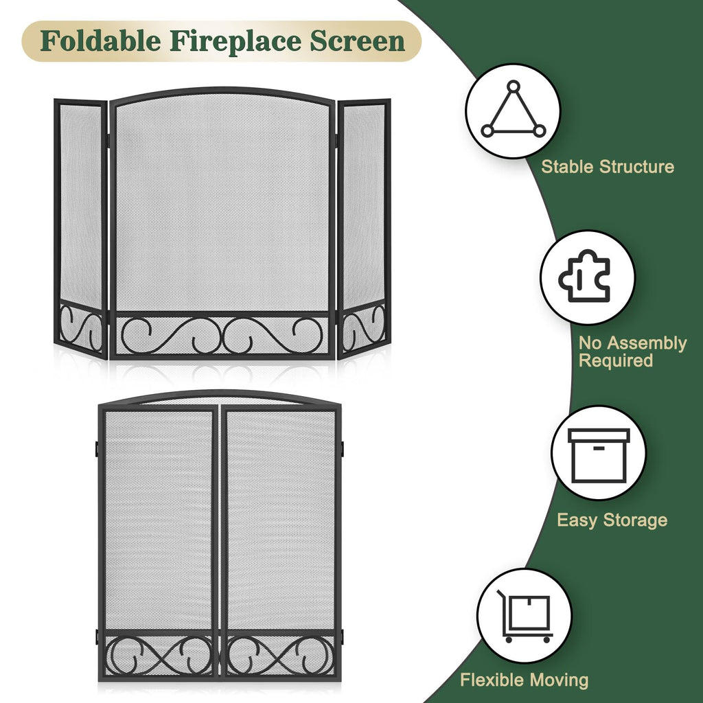 3 Panel Wrought Iron Fireplace Screen W4674