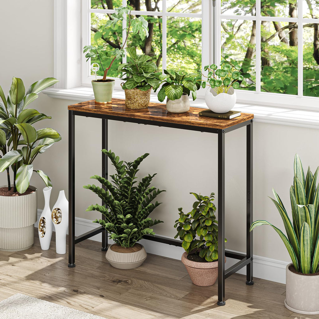 Narrow Side Table, 29.8" Console Table, Rustic Brown N7122