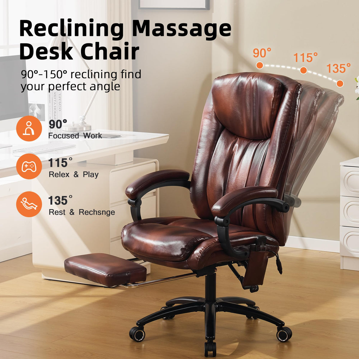 Brown PU Leather Heated Massage Executive Chair J92367