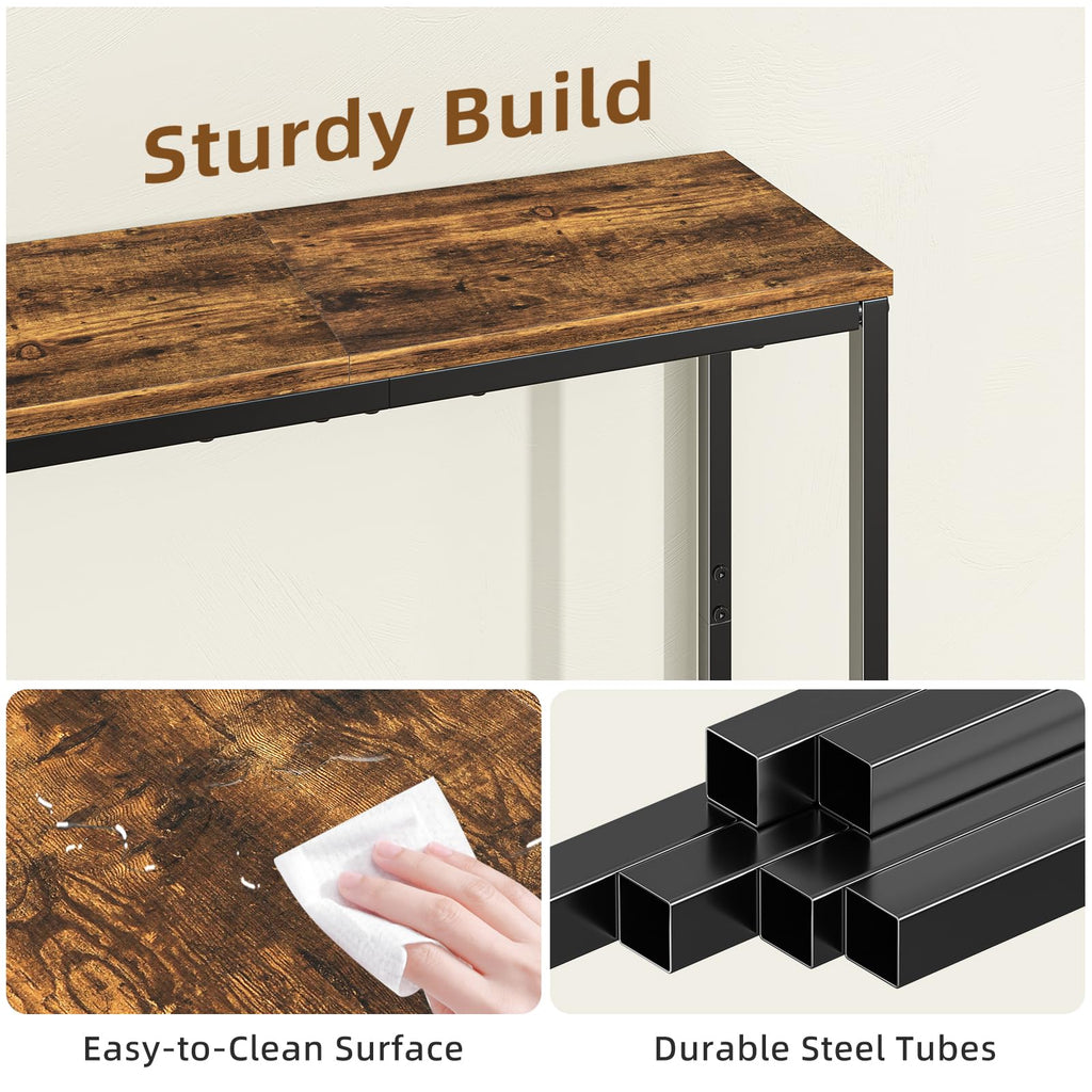 Narrow Side Table, 29.8" Console Table, Rustic Brown N7122