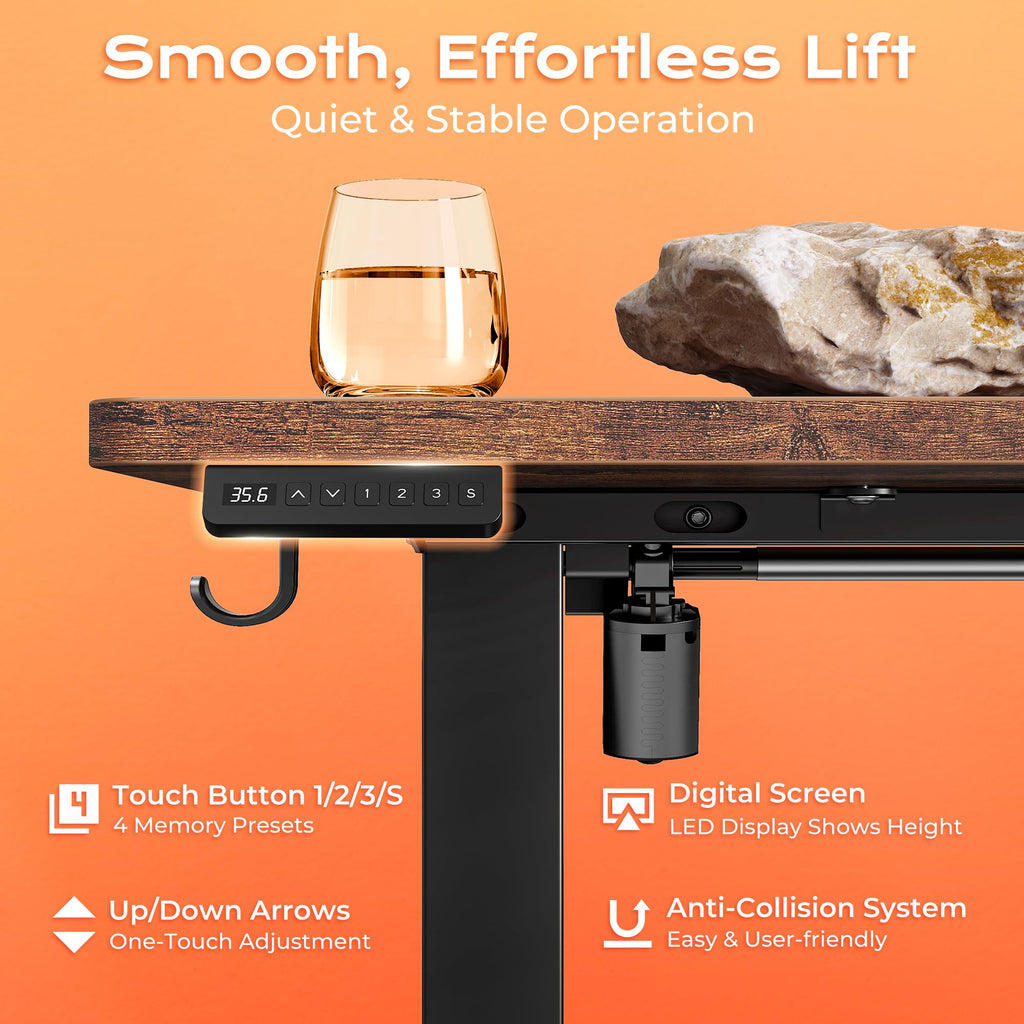 55.1'' L Standing Desk with Outlets, Cabinet, Shelves, Drawers S72045