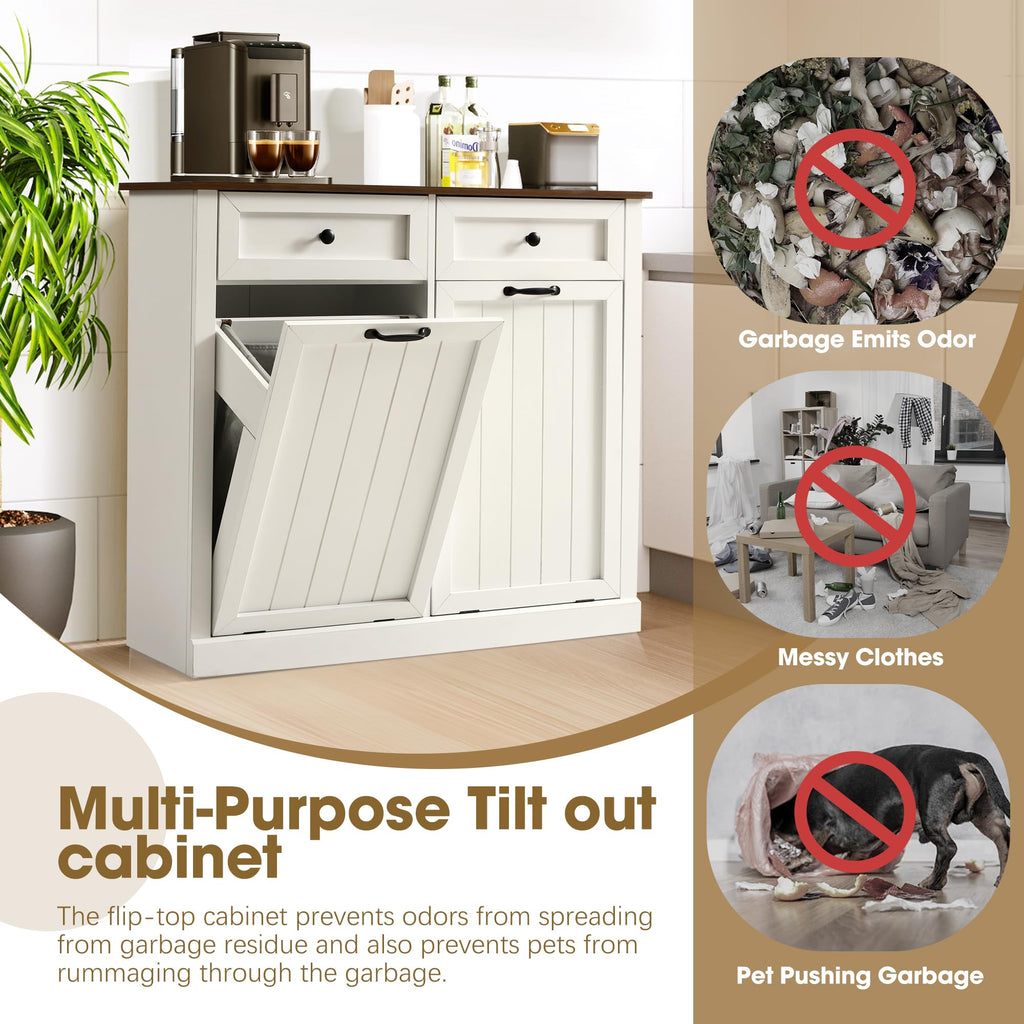 Double Laundry Hamper Cabinet with 2 Drawer N2580