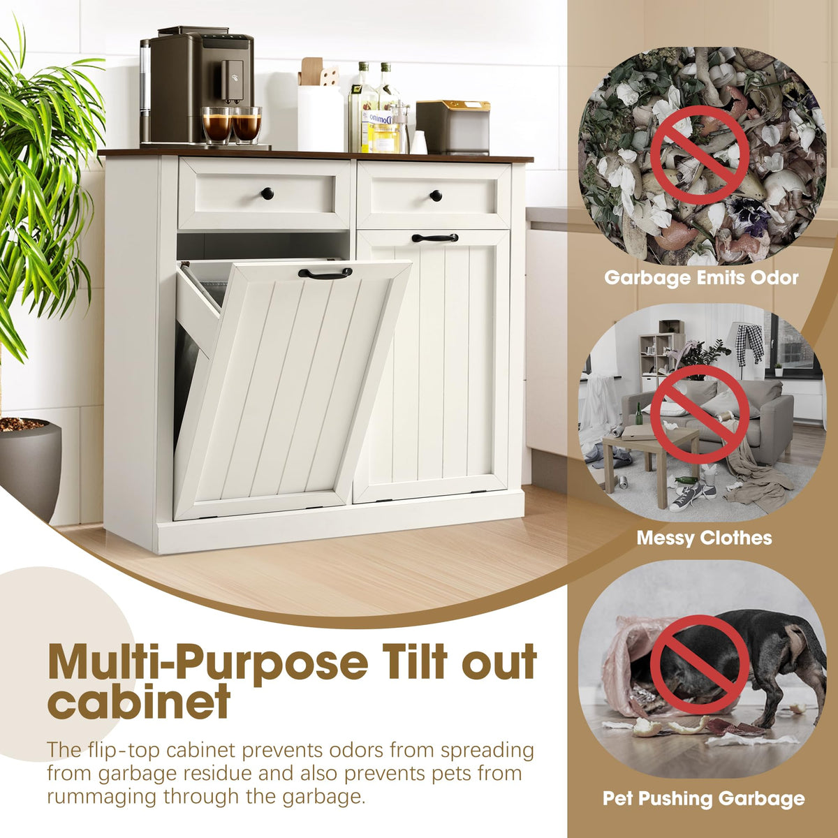 Double Laundry Hamper Cabinet with 2 Drawer N2580