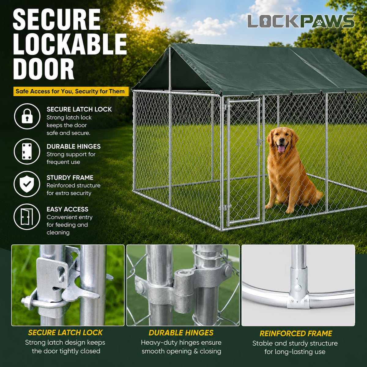 10x10FT Heavy Duty Galvanized Steel Outdoor Dog Kennel B561342