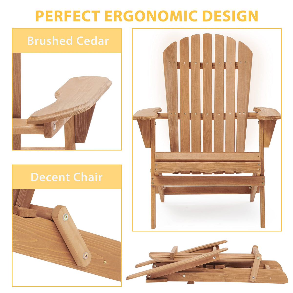 Wood Folding Adirondack Chair Set of 2 Solid Cedar M5062