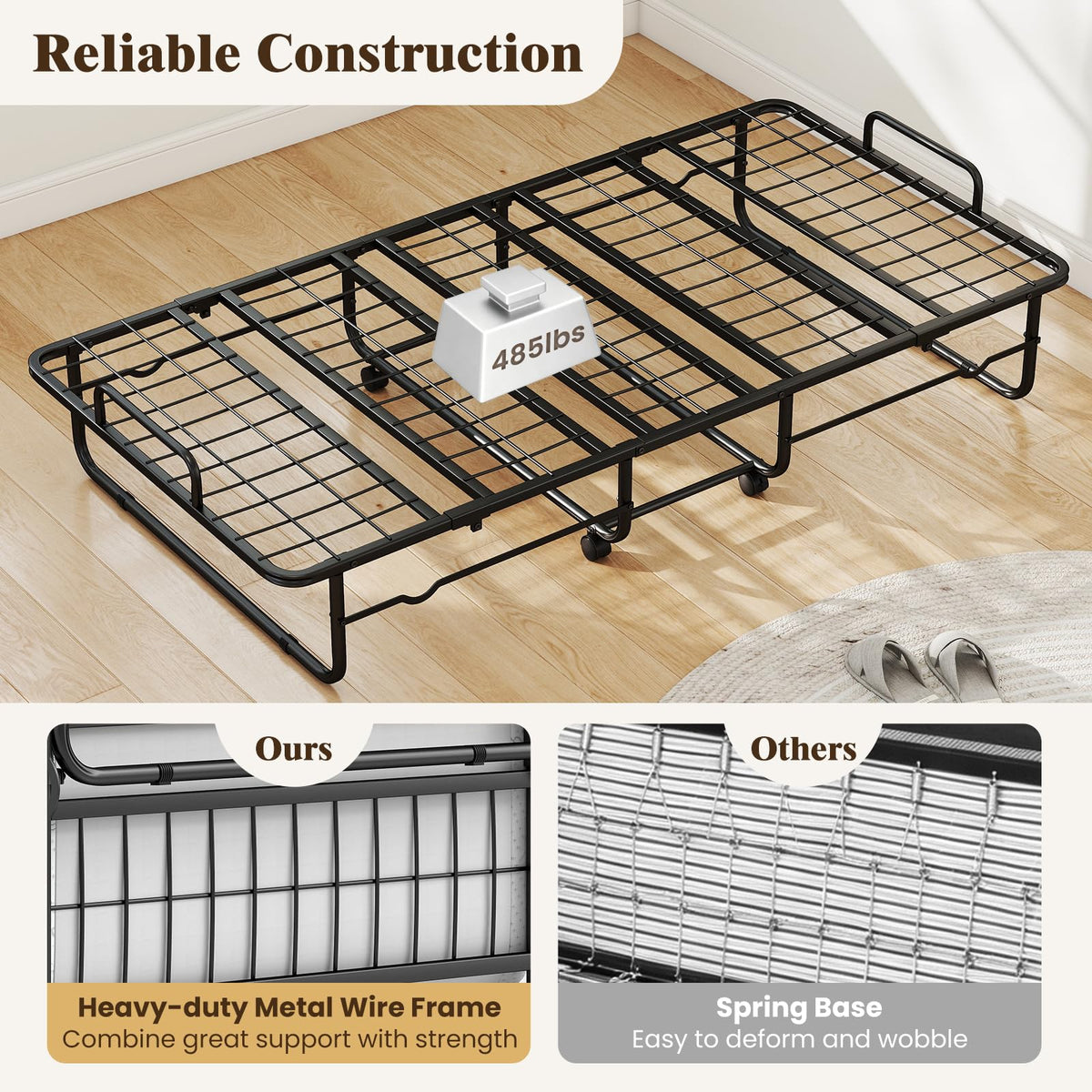 Folding Bed with 5-Inch Mattress, Twin Size Foldable Guest Bed with Metal Frame B43183