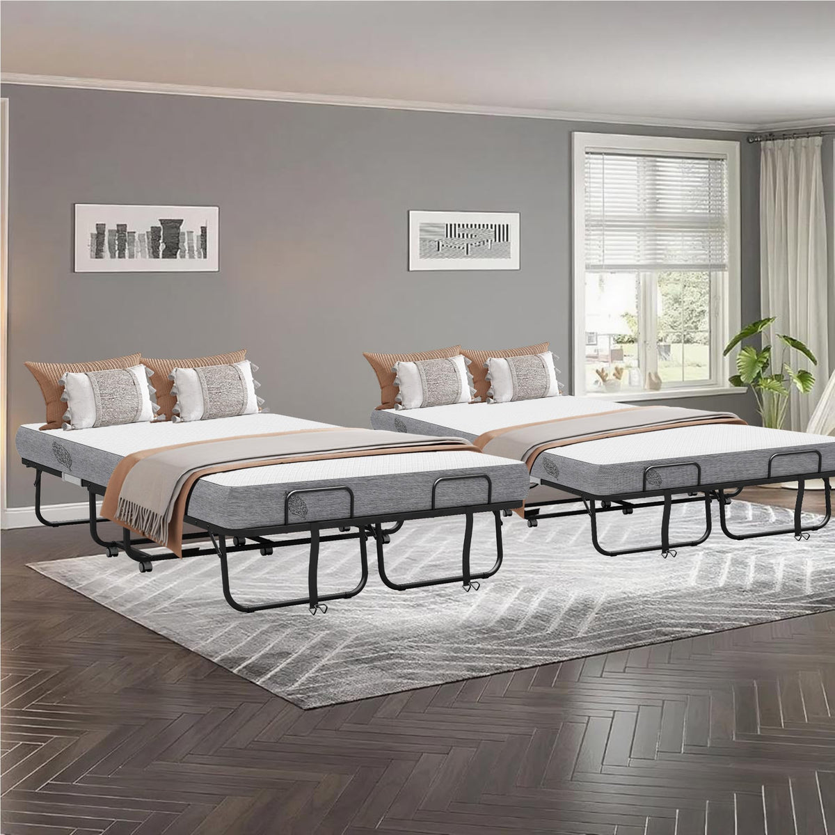 Folding Bed with Mattress Full Size 75 X 54 inch Memory Foam on Wheels Z235739