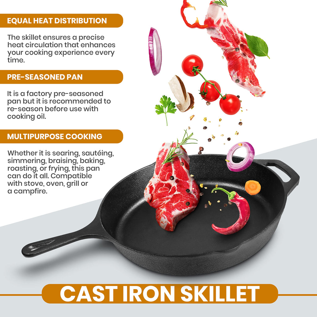 Cast Iron Skillet 10 Inch with Lid Black M2914