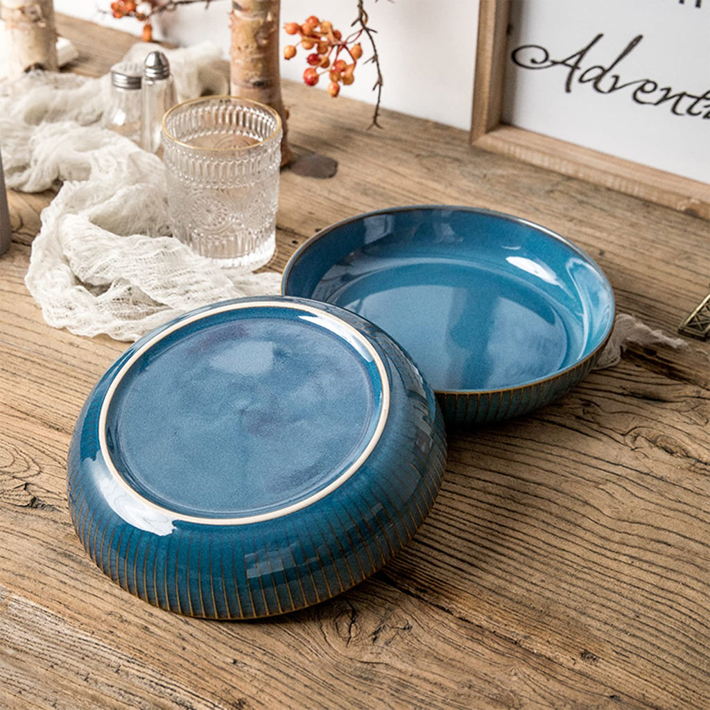 4 Pcs 35 Ounces 8.5 Inch Porcelain Pasta Bowls Blue A51364