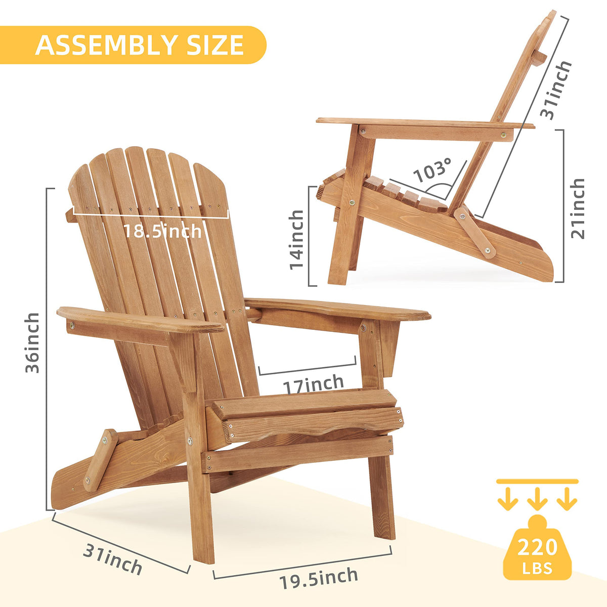 Wood Folding Adirondack Chair Set of 2 Solid Cedar M5062