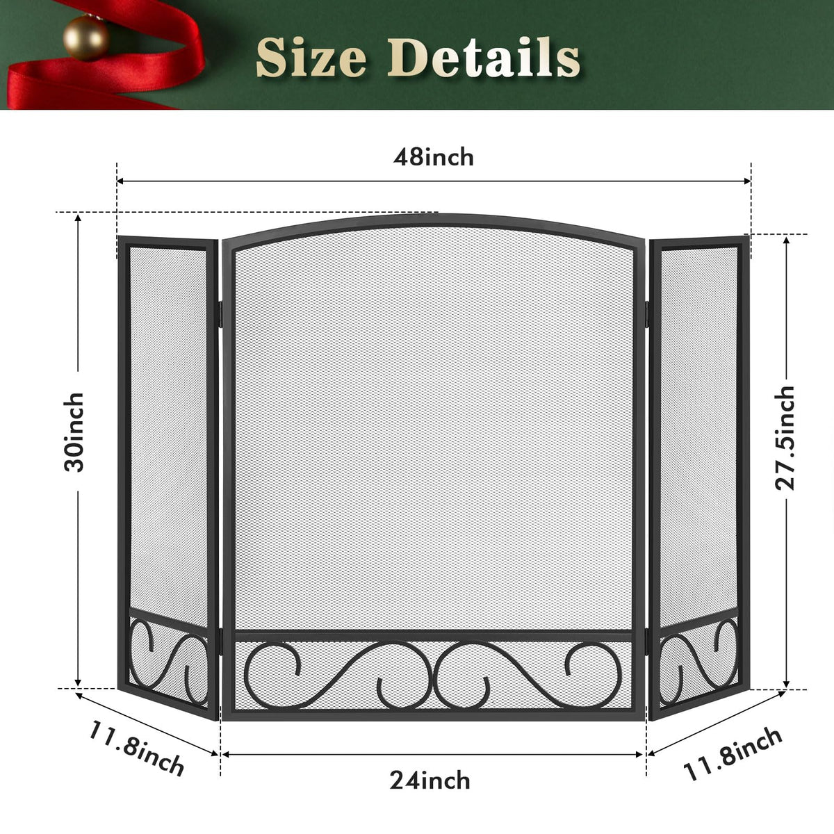 3 Panel Wrought Iron Fireplace Screen W4674