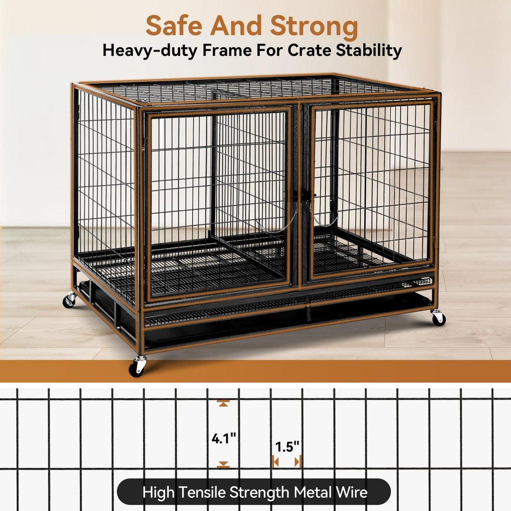 48 inch Large Wire Dog Crate with Lockable Wheels W829187
