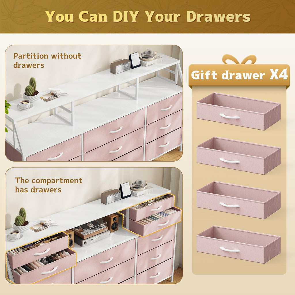 Pink 9 Fabric Drawer Dresser A854719