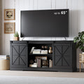Black Farmhouse TV Stand with Storage Cabinets & Sliding Barn Doors I8036