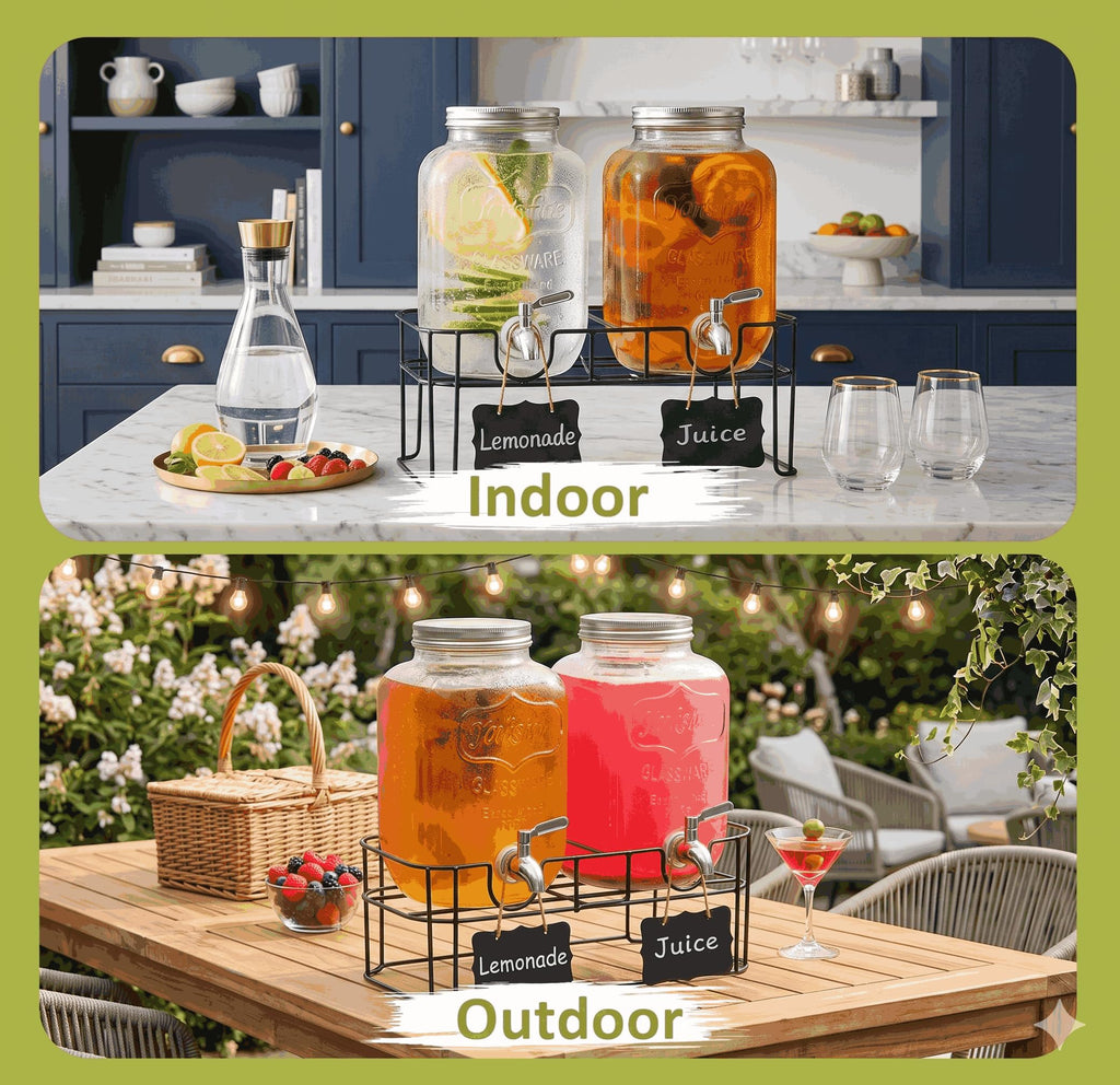 2-Pack 1-Gallon Glass Drink Dispensers with Wire Stand N58126