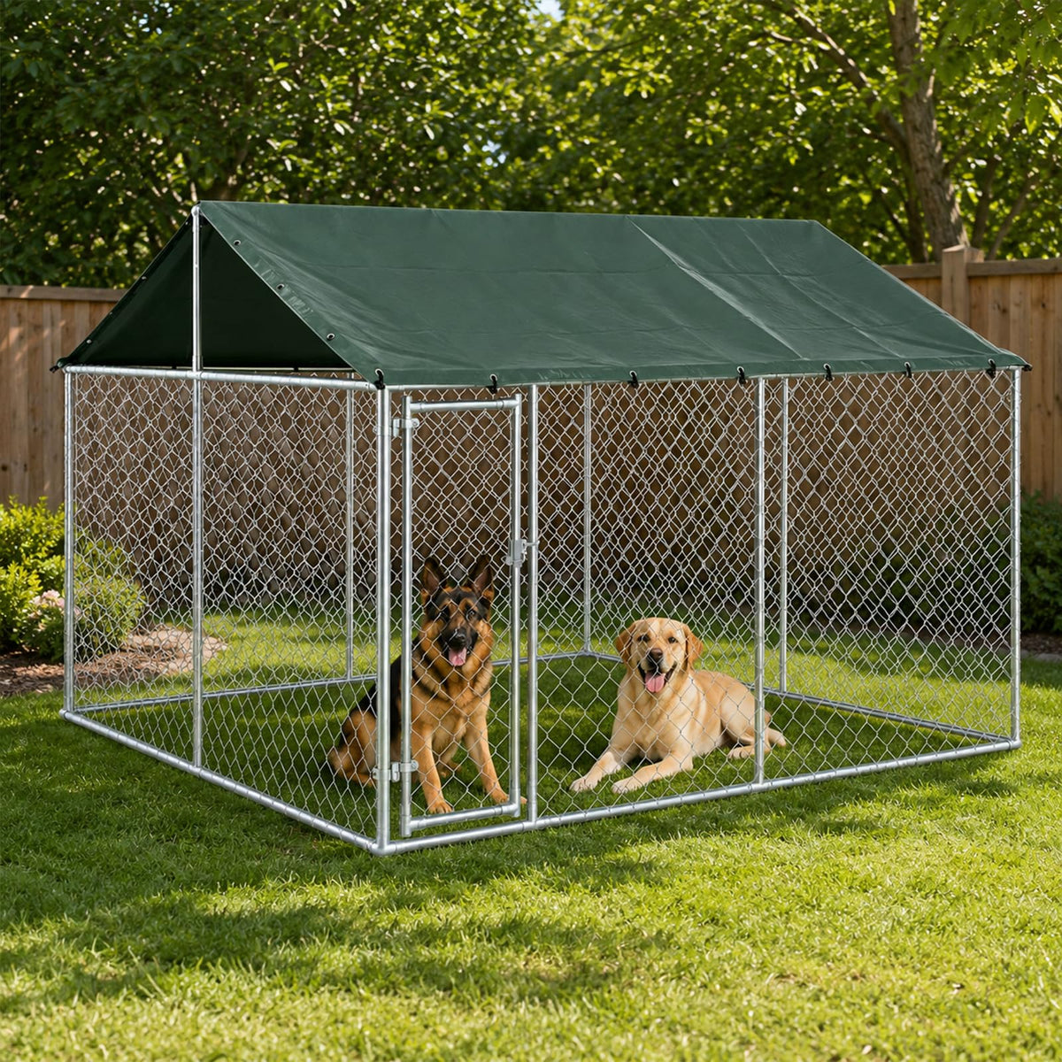 10x10FT Heavy Duty Galvanized Steel Outdoor Dog Kennel B561342