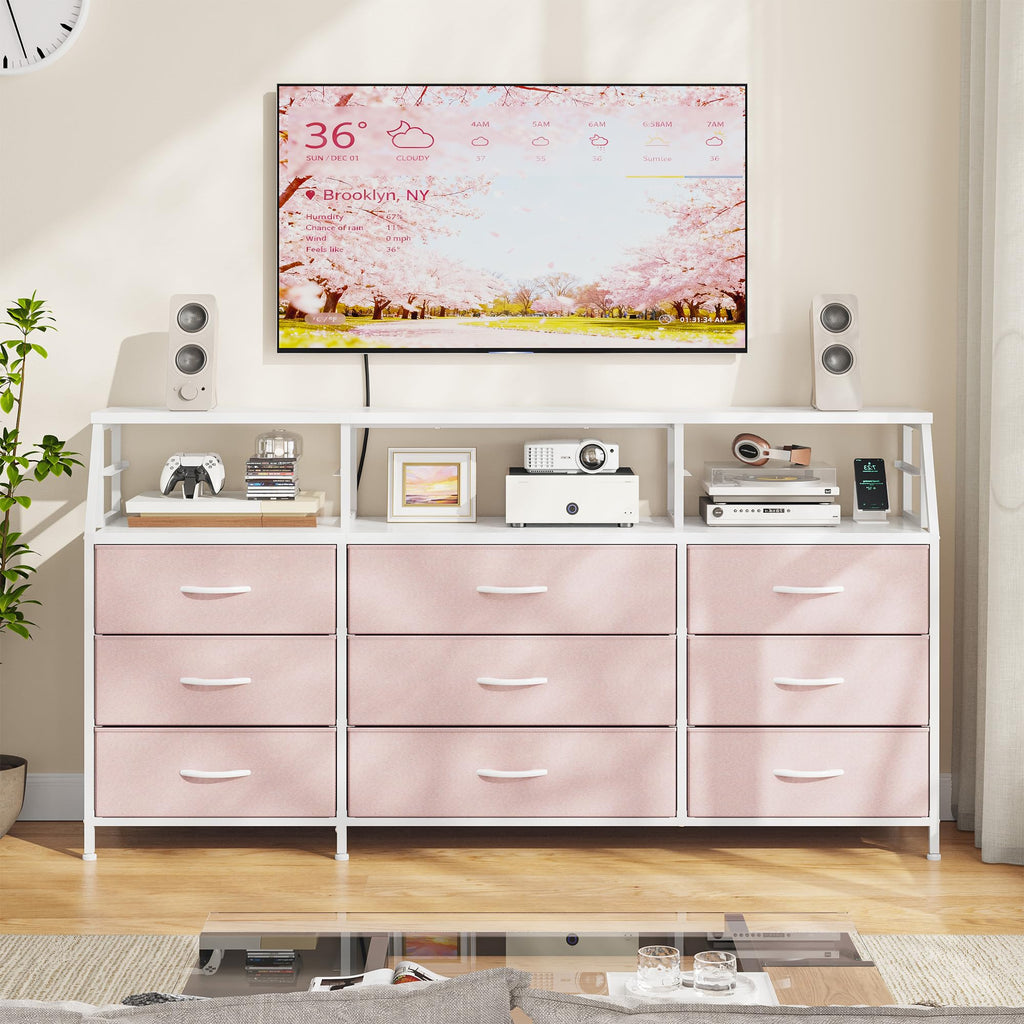 Pink 9 Fabric Drawer Dresser A854719