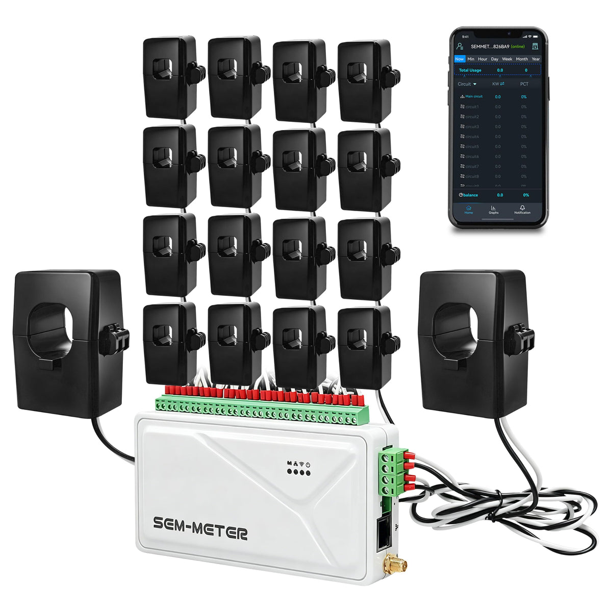 Smart Home Energy Monitor with 16 50A Circuit Sensors X57819