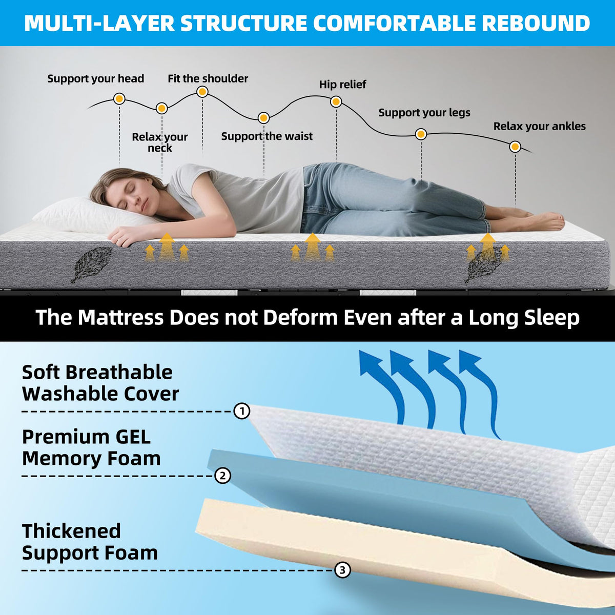 Folding Bed with Mattress Full Size 75 X 54 inch Memory Foam on Wheels Z235739