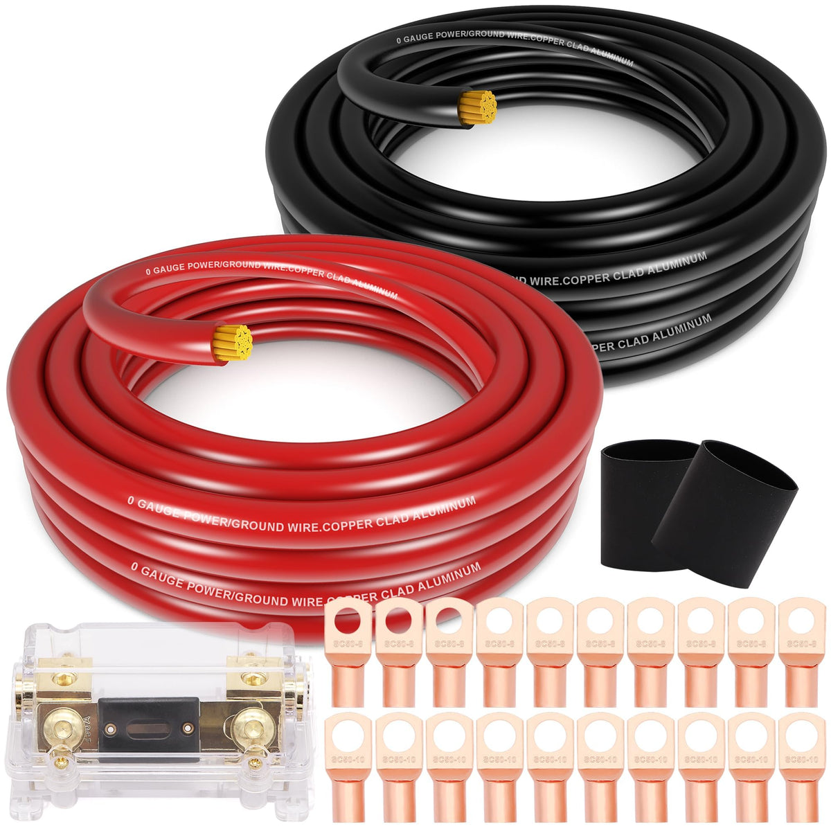 0 Gauge Battery Cable with 250A Fuse Holder & Terminals Kit Q5067