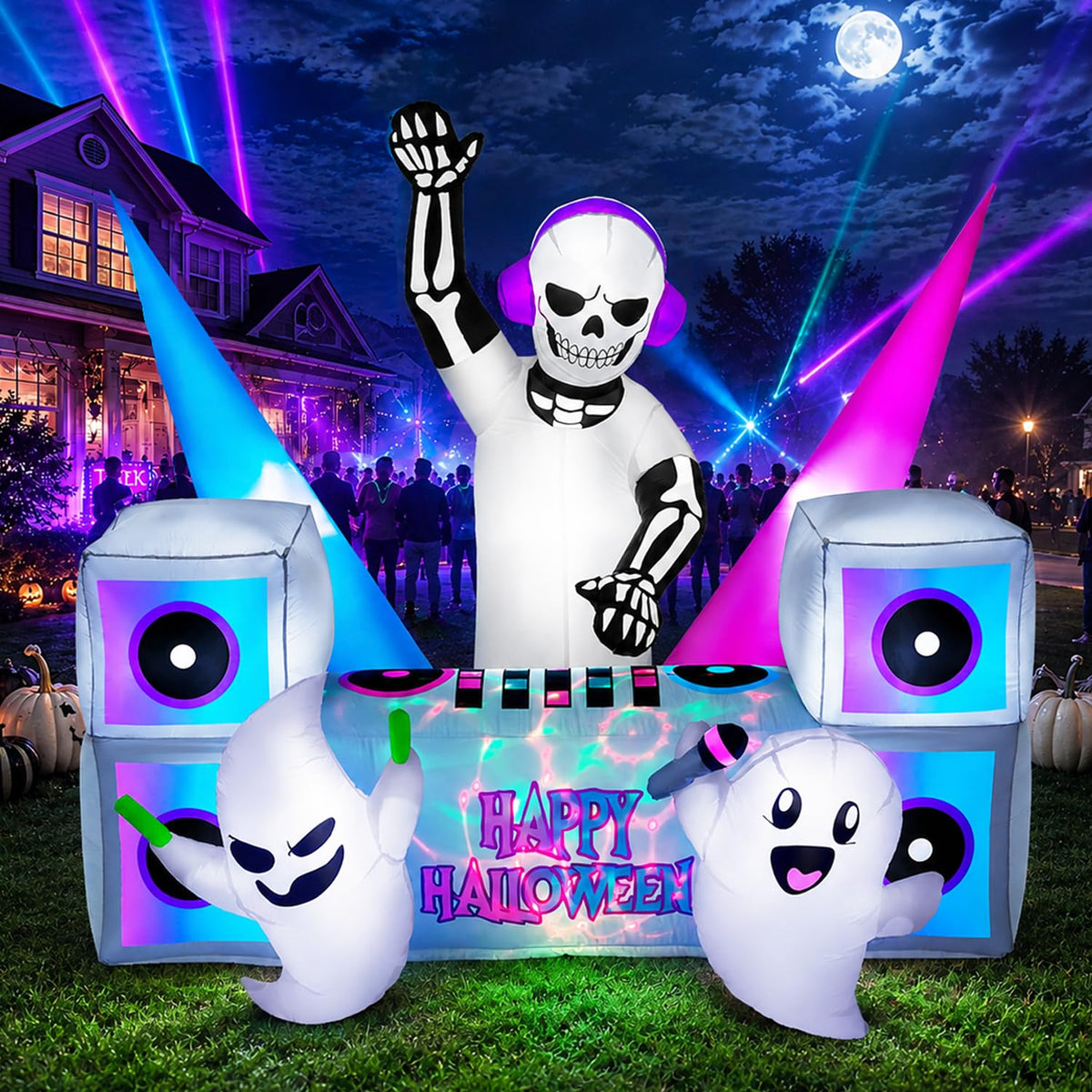 7FT Halloween Inflatable Skeleton DJ Ghosts with Multi-Color LEDs J850200