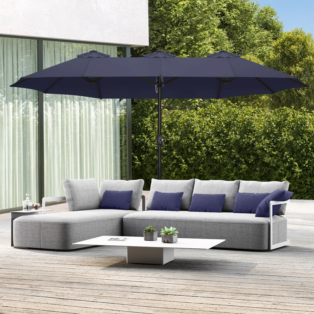 15FT Double-Sided Rectangle Patio Umbrella with Base Navy Blue Q54802