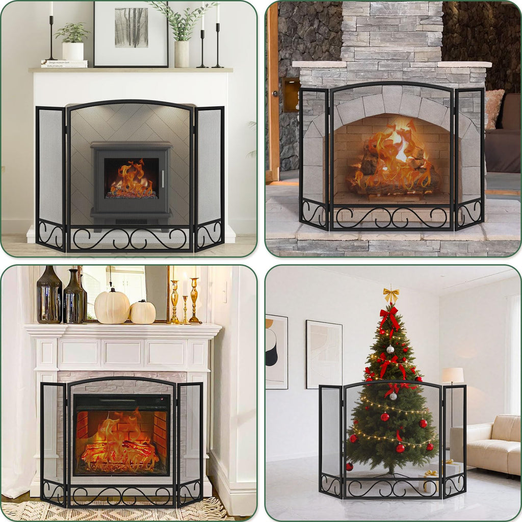 3 Panel Wrought Iron Fireplace Screen W4674
