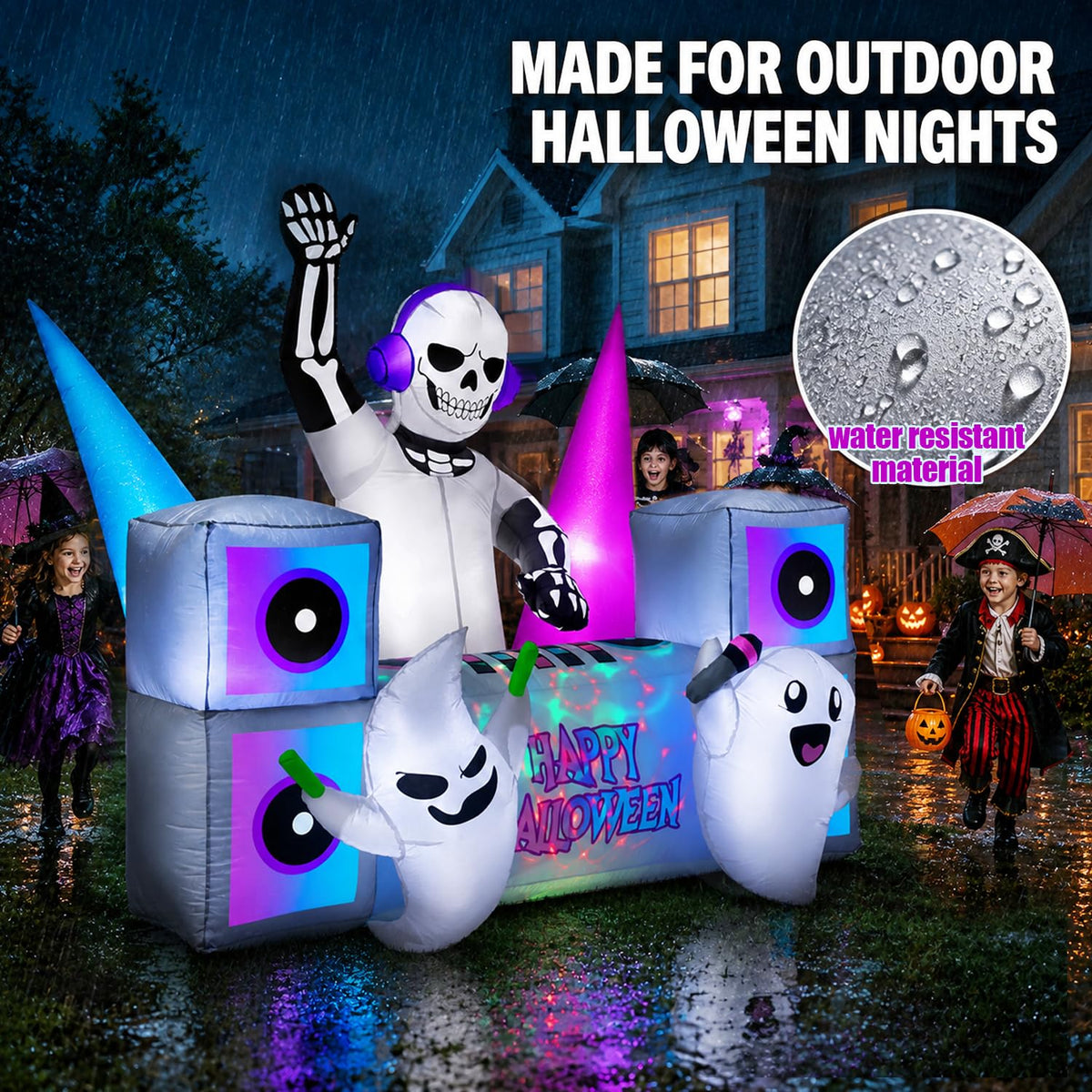 7FT Halloween Inflatable Skeleton DJ Ghosts with Multi-Color LEDs J850200