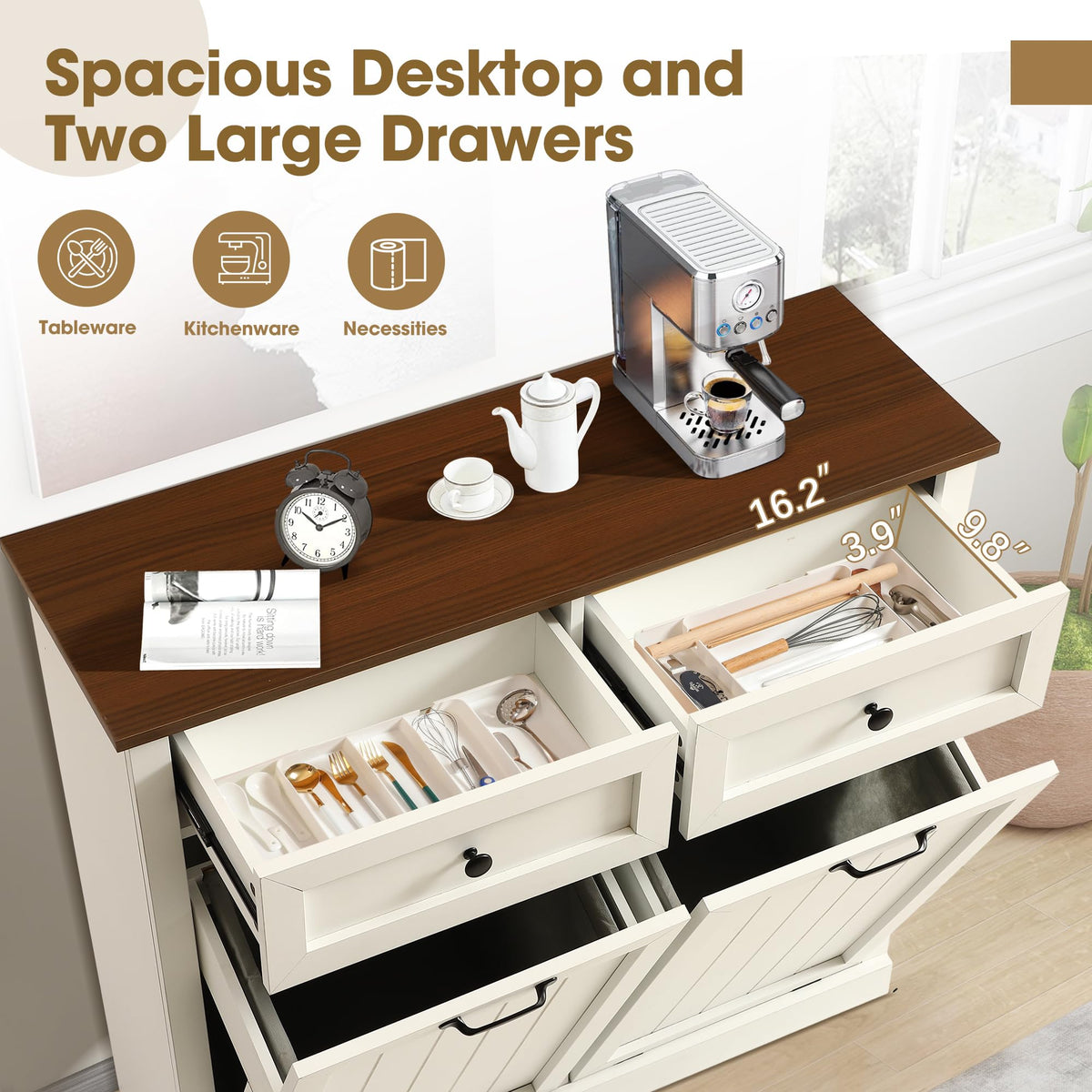 Double Laundry Hamper Cabinet with 2 Drawer N2580
