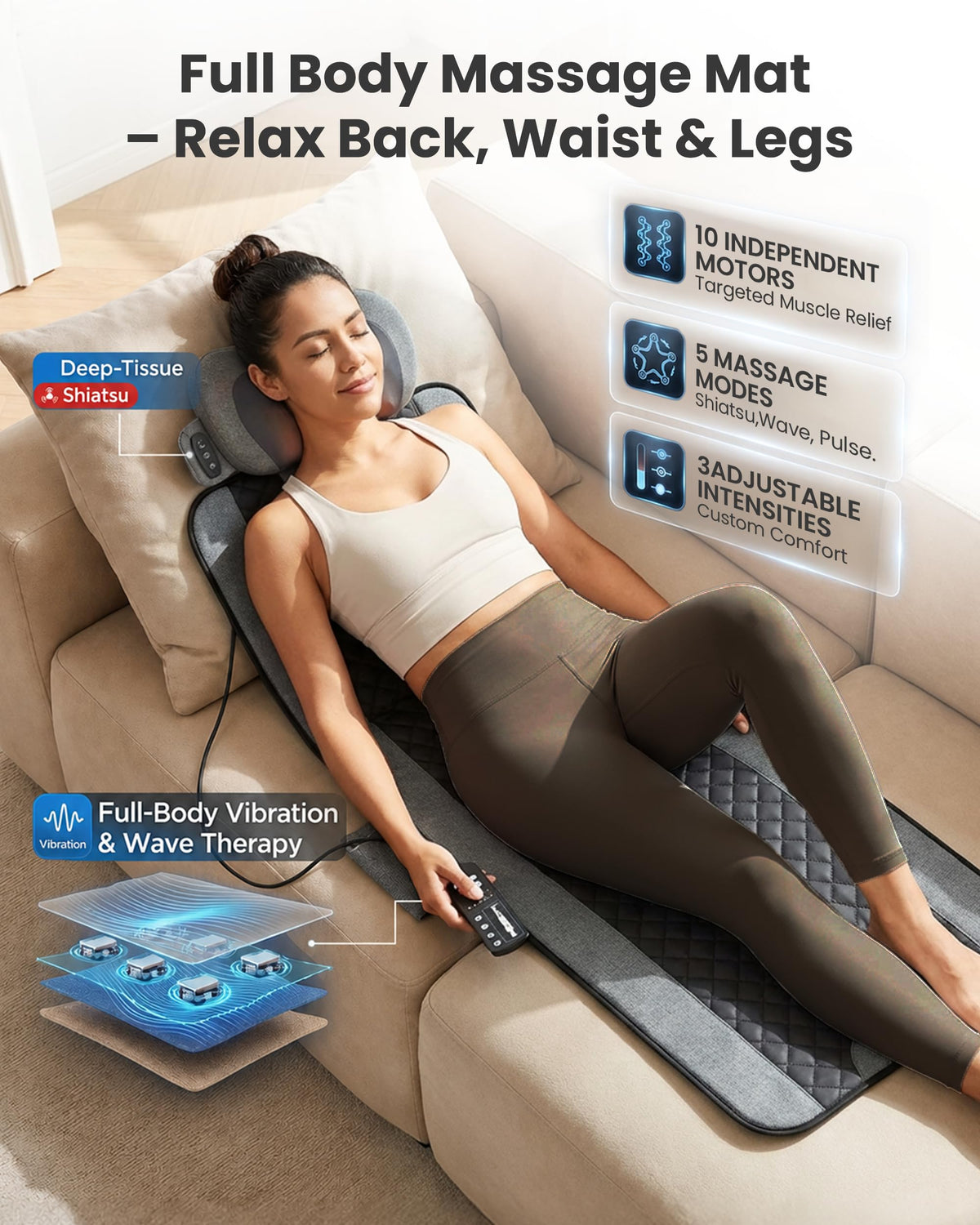 Full Body Vibration Massage Mat with Shiatsu Neck Pillow F9713