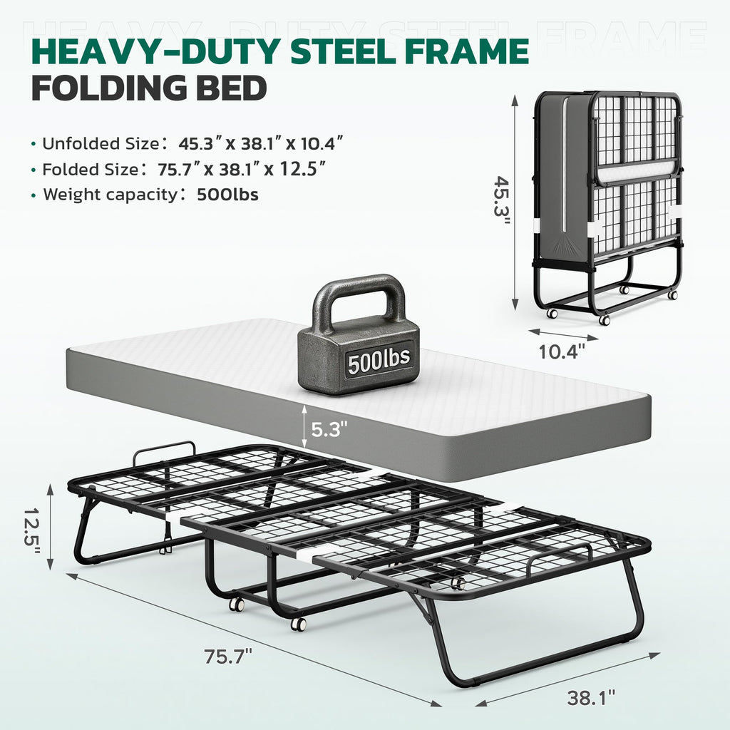 Folding Bed with 5 Inch Mattress, Twin Size S569961