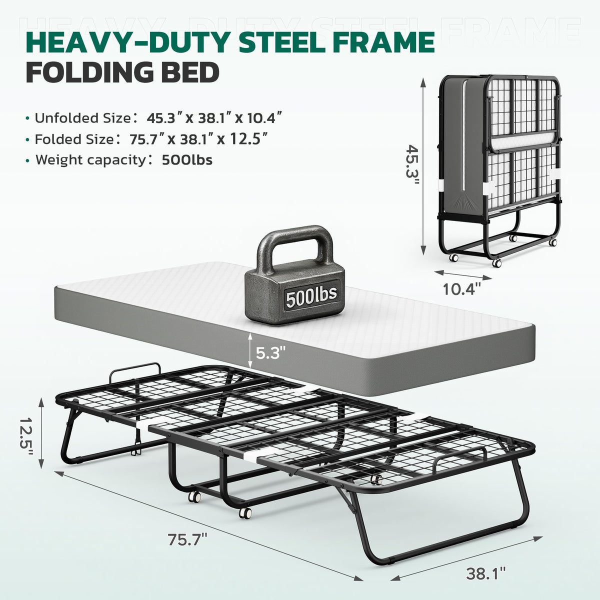 Folding Bed with 5 Inch Mattress, Twin Size S569961