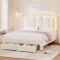 Beige Velvet Upholstered LED Bed Frame with 2 Storage Drawers M608