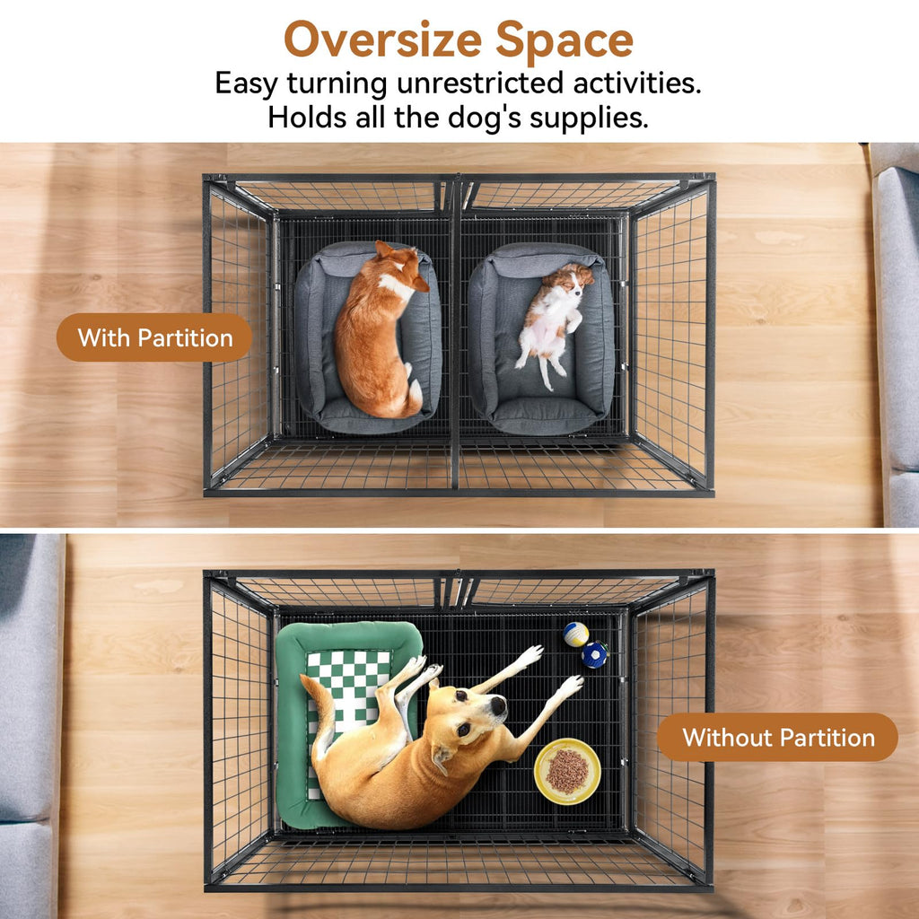 48 inch Large Wire Dog Crate with Lockable Wheels W829187