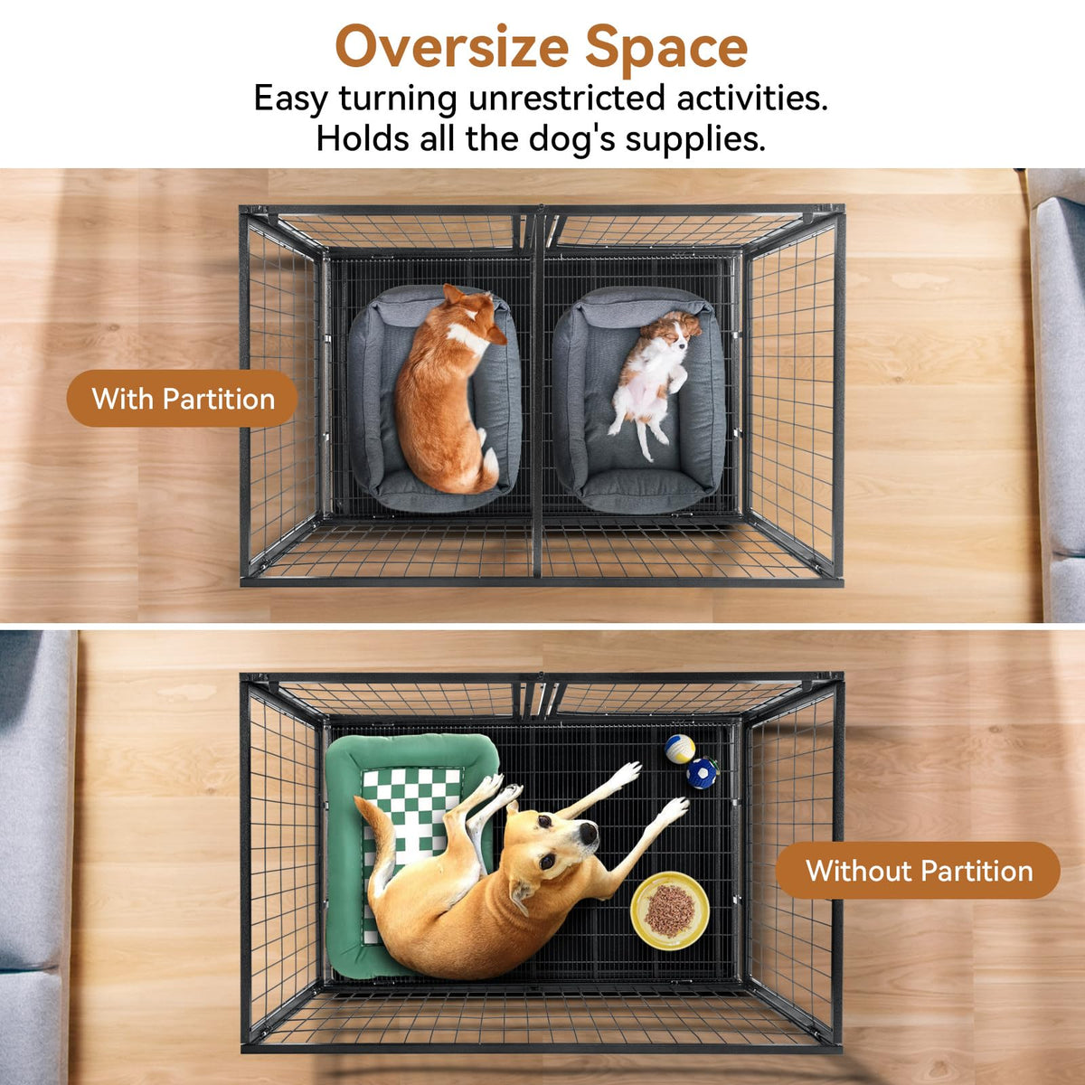 48 inch Large Wire Dog Crate with Lockable Wheels W829187